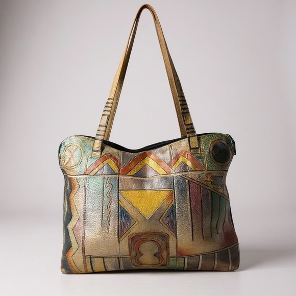 Anuschka Vintage hand painted leather Shoulder Bag Tote handbag - Picture 1 of 9